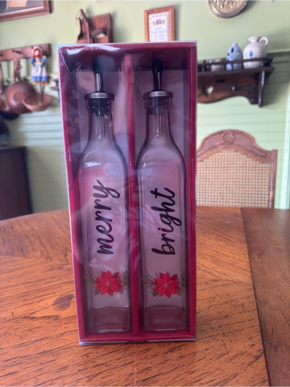 Merry & Bright Olive Oil/Vinegar Glass Bottle Set